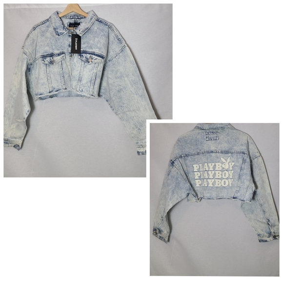 Brand new Playboy cropped denim jackets- blue and black available- larges and XL - Picture 4 of 4